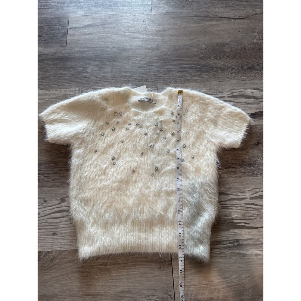 NWT ZARA FAUX FUR JEWEL SWEATER White SIZE Medium Brand New With Tag